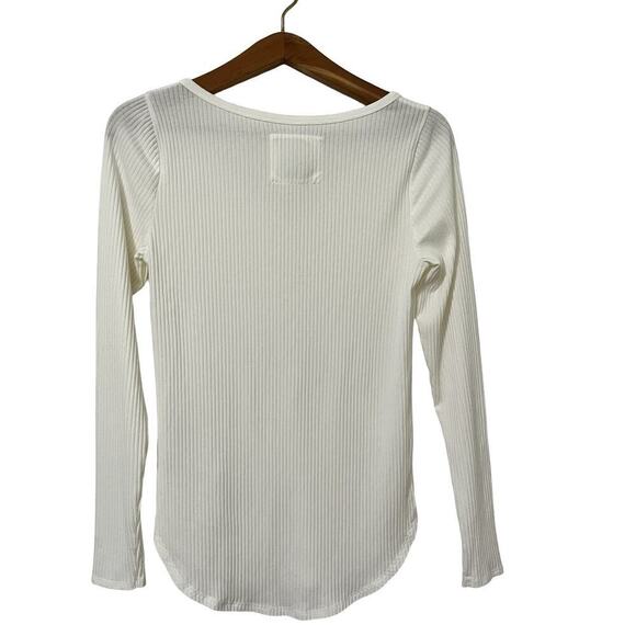 Abercrombie & Fitch Womens Thermal Henley Top Size L White Ribbed Neutral Y2K - Picture 2 of 6